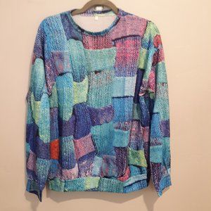 Colorful Sweater Looking Long Sleeve Top NWOT Size Large